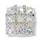 Brass Rhinestone Cabochons, Square, Silver, 17x17x6mm