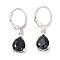 Teardrop Rhinestone Dangle Earrings for Girl Women Gift, Brass Leverback Earrings, Platinum, Jet, 26mm, Pin: 0.7mm