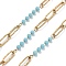 304 Stainless Steel Paperclip Chains, Ion Plating(IP), with Glass Beads, Real 18K Gold Plated, Soldered, with Spool, Light Sky Blue, 12x4x1mm, about 32.81 Feet(10m)/Roll