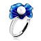Anti-Tarnish Natural Pearl Beaded Lotus Leaf Adjustable Ring with Enamel, Rhodium Plated 925 Sterling Silver Jewelry Gift for Women, Blue, US Size 7 3/4(17.9mm)