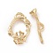 Eco-friendly Brass Toggle Clasps, Cadmium Free & Lead Free, Long-Lasting Plated, Ring with Flower, Real 24K Gold Plated, Ring:,17x12x2.5mm, Bar: 5x18x4mm, Hole: 3x1mm