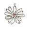 304 Stainless Steel Pendants, with Rhinestone, Hollow Flower Charm, Stainless Steel Color, Rose, 28x26x4mm, Hole: 1.4mm