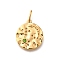 304 Stainless Steel Pendants, with Rhinestone, Ion Plating(IP), Flat Round with Star Moon, with Jump Ring, Olivine, 17.5x15x2mm