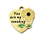 304 Stainless Steel Enamel Pendants, Ion Plating(IP), Heart with Sunflower & Word You are my Sunshing, Real 18K Gold Plated, Black, 16x15x1.5mm, Hole: 2mm