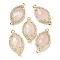 Natural Rose Quartz Faceted Horse Eye Connector Charms, Rack Plating Brass Micro Pave Clear Cubic Zirconia Links, Golden, 26.5~27x14x5mm, Hole: 1.6mm