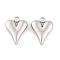 Non-Tarnish 304 Stainless Steel Pendants, Heart Charm, Stainless Steel Color, 16x12x3.5mm, Hole: 1.8mm