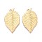 304 Stainless Steel Leaf Pendants, Ion Plating(IP), Real 18K Gold Plated, 42x24x2mm, Hole: 2.5mm