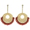 Real 14K Gold Plated 304 Stainless Steel Boho Stud Earrings, with Crystal, Jewely for Women, Flat Round, Red, 56.5x38mm