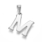 Non-Tarnish 304 Stainless Steel Pendants, Stainless Steel Color, Initial Letter.M, 20x18x1.8mm, Hole: 3x7mm