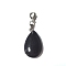 Natural Black Stone Pendant Decorations, with Brass Lobster Claw Clasps and Iron Findings, Teardrop, 46~48.5mm