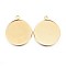Rack Plating 304 Stainless Steel Pendant Cabochon Settings, Plain Edge Bezel Cups, Flat Round, Real 24K Gold Plated, Tray: 30mm, 36.5x32x2mm, Hole: 3mm