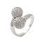 Round Brass Micro Pave Clear Cubic Zirconia Open Cuff Rings for Women, Platinum, US Size 7 3/4(17.9mm)