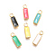 304 Stainless Steel Charms, Real 14K Gold Plated Flat Rectangle, with Enamel, Ion Plating(IP), Mixed Color, 15x4.5x2mm, Hole: 2mm