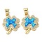 Brass Micro Pave Blue Cubic Zirconia Pendants, Cadmium Free & Lead Free, with Shell, Clover, Real 18K Gold Plated, 20x15.5x2.5mm, Hole: 4x3mm