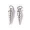 Eco-Friendly Rack Plating Brass Pendants, with Jump Ring, Lead Free & Cadmium Free, Long-Lasting Plated, Conch Charm, Platinum, 16x4.5x4mm, Hole: 3.5mm