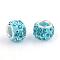 Polymer Clay Rhinestone European Beads, Large Hole Beads, Rondelle, with Silver Color Plated Brass Cores, Aquamarine, 10~12x7~8mm, Hole: 5mm