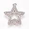Brass Micro Pave Cubic Zirconia Links, Star, Clear, Platinum, 16x15x2mm, Hole: 1mm