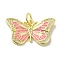 Brass Enamel Micro Pave Cubic Zirconia Pendants, Cadmium Free & Nickel Free & Lead Free, Real 18K Gold Plated Butterfly Charms, with Jump Ring, Pink, 14x25x3mm, Hole: 4.2mm