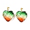 Light Gold Brass Glass Pendants, with Iron Findings, Heart, Coral, 31x29.5~30x12.5~13mm, Hole: 7x4mm