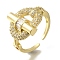 Rack Plating Oval with Bar Brass Clear Cubic Zirconia Open Cuff Rings, Cadmium Free & Lead Free, Long-Lasting Plated, for Women, Real 18K Gold Plated, 15mm