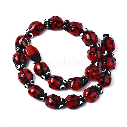 Божья коровка ручной Lampwork бисер пряди LAMP-R004-11-1