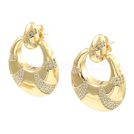 Серьги-пусеты из латуни с микро-паве и прозрачным фианитом EJEW-M223-10G-1