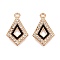 Alloy Enamel Pendants, with Crystal Rhinestone, Cadmium Free & Lead Free, Light Gold, Kite Shape Charms, Black, 25x15x2.5mm, Hole: 2mm