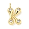 Rack Plating Brass Micro Pave Cubic Zirconia Pendants, Cadmium Free & Lead Free, Long-Lasting Plated, Real 18K Gold Plated, Letter K, 23x14x5mm, Hole: 2.8mm