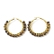 Natural Tiger Eye Beaded Hoop Earrings for Women, Real 18K Gold Plated Wire Wrap Big Circle Hoop Earrings, 47~49x51~52x6~6.6mm, Pin: 1.4x0.4mm