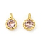 Brass Pave Cubic Zirconia Pendants, Single Stone Charms, Flat Round, Rack Plating, Long-Lasting Plated, Golden, Pink, 6.5~7x4.5~5x3mm, Hole: 1mm
