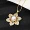 Brass Micro Pave Cubic Zirconia and Plastic Beads Necklaces, Flower, Real 18K Gold Plated, 17.48 inch(44.4cm)
