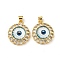 Real 18K Gold Plated Brass Pendants, with Glass and Acrylic, Flat Round with Evil Eye Charms, Light Blue, 23.5x20x7mm, Hole: 4x3.5mm