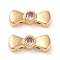 Brass Pave Pink Cubic Zirconia Bowknot Multi-Strand Links, Cadmium Free & Nickel Free & Lead Free, Real 18K Gold Plated, 5x13x3.5mm, Hole: 1mm