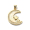 Brass Micro Pave Clear Cubic Zirconia Pendants, Cadmium Free & Lead Free, with Sythetic Opal, Real 18K Gold Plated, Moon, Star, 22.5x17x3mm, Hole: 4x3.5mm