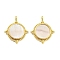 Brass Pendants with Shell, Flat Round Charms, Real 18K Gold Plated, 17.5x15x2mm, Hole: 1.5mm