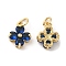 Brass Pendants, with Cubic Zirconia, Lead Free & Cadmium Free, Clover Charms, Real 18K Gold Plated, Midnight Blue, 13x10x5mm, Hole: 3.4mm