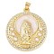 Rack Plating Brass Micro Pave Clear Cubic Zirconia Pendants, with Enamel and ABS Plastic Beads, Long-Lasting Plated, Cadmium Free & Lead Free, Real 18K Gold Plated, Virgin Mary Charm, Flat Round, 32x28.5x4.5mm, Hole: 3.5x3mm