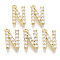 Brass Micro Pave Cubic Zirconia Charms, Nickel Free, Letter, Clear, Real 18K Gold Plated, Letter.N, 13.5x8x2.5mm, Hole: 1.2mm