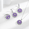 Flower Brass Micro Pave Cubic Zirconia Jewelry Set, Earrings & Necklaces & Rings, Lilac, 450mm