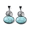 Synthetic Turquoise Oval Pendants, Platinum Tone Alloy Pave Crystal Rhinestone Gourd Charms, 43.5x28x7.5mm, Hole: 5.8x7.2mm