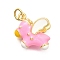 Brass Enamel Pendants, with Jump Ring, Long-Lasting Plated, Cadmium Free & Lead Free, Rack Plating, Real 18K Gold Plated, Horse Charm, Pearl Pink, 15.5x15x8.5mm, Hole: 3mm