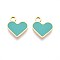 304 Stainless Steel Enamel Charms, Heart Charm, Real 14K Gold Plated, Light Sea Green, 13x11.5x1mm, Hole: 1.8mm