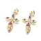Golden Plated Brass Pendants, with Cubic Zirconia, Cross, Colorful, 27x17x3mm, Hole: 3x3.5mm