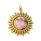 Faceted Natural Rhodonite Pendants, Sun Charms, with Ion Plating(IP) 304 Stainless Steel Settings, Real 14K Gold Plated, 22x19.5x5mm