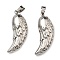 Non-Tarnish 304 Stainless Steel Pendants, Wing Charm, Stainless Steel Color, 38x18x8mm, Hole: 5x8mm