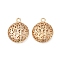 Brass Pendants, Cadmium Free & Nickel Free & Lead Free, Flat Round with Tree, Real 18K Gold Plated, 19.5x16x5mm, Hole: 1.8mm