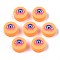 Handmade Polymer Clay Beads, Flat Round with Evil Eye, Sandy Brown, 9.5~10x4.5mm, Hole: 1.6mm