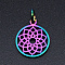 Chakra Theme Ion Plating(IP) 201 Stainless Steel Charms, Laser Cut Pendants, with Jump Rings, Flat Round, Rainbow Color, Sahasrara, 13.5x11.5x1mm, Hole: 3mm