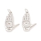 Brass Micro Pave Clear Cubic Zirconia Pendants, with Jump Rings, Cadmium Free & Lead Free, Long-Lasting Plated, Palm with Eye, Platinum, 22x14x3mm, Hole: 3mm