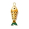 Rack Plating Brass Pendants, with Cubic Zirconia and Enamel, Fish Charms, Long-Lasting Plated, Lead Free & Cadmium Free, Gold, 31.5x9x6mm, Hole: 3.5x2mm